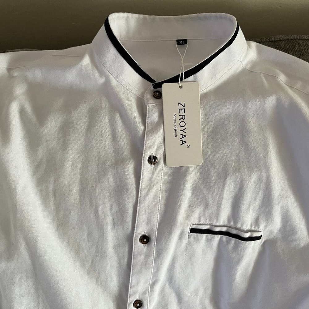 Zeroyaa White Chinese Collar Casual/Dress Shirt XL